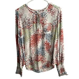Lucky Brand Size M Medium Colorful Floral Boho Peasant Style Shirt